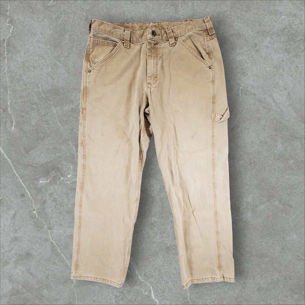 Lee Dungarees Carpenter Pants Mens 36x30 Tan Cotton Canvas Utility Workwear Y2K
